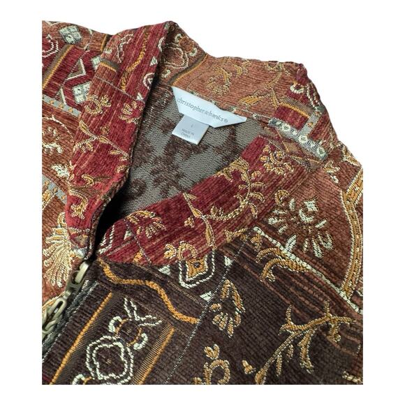 Vintage Christopher & Banks L Brown Floral Foliage Geometric Tapestry Blazer - Picture 8 of 9